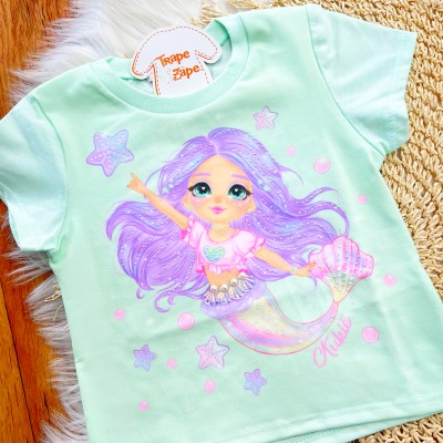  Conj. Blusa Sereia e Saia em Tule - Verde Água
